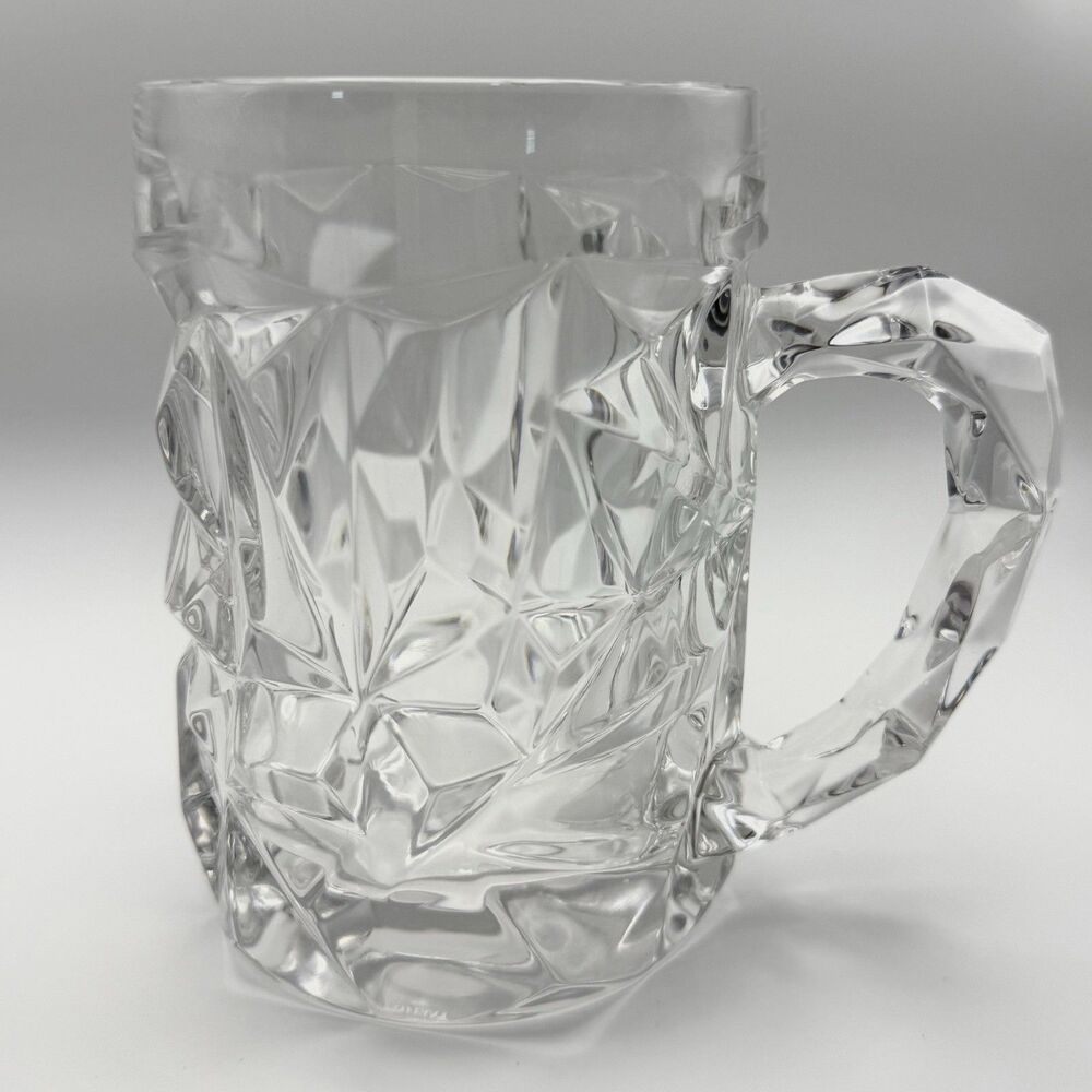 Tiffany & Co. Crystal Clear Rock Cut Beer Mug with Handle 5"